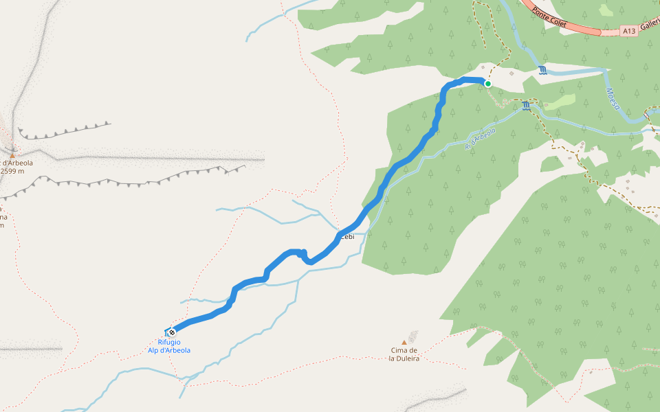 Pignela Sura - Alp d'Arbeola walking route map in Mesocco