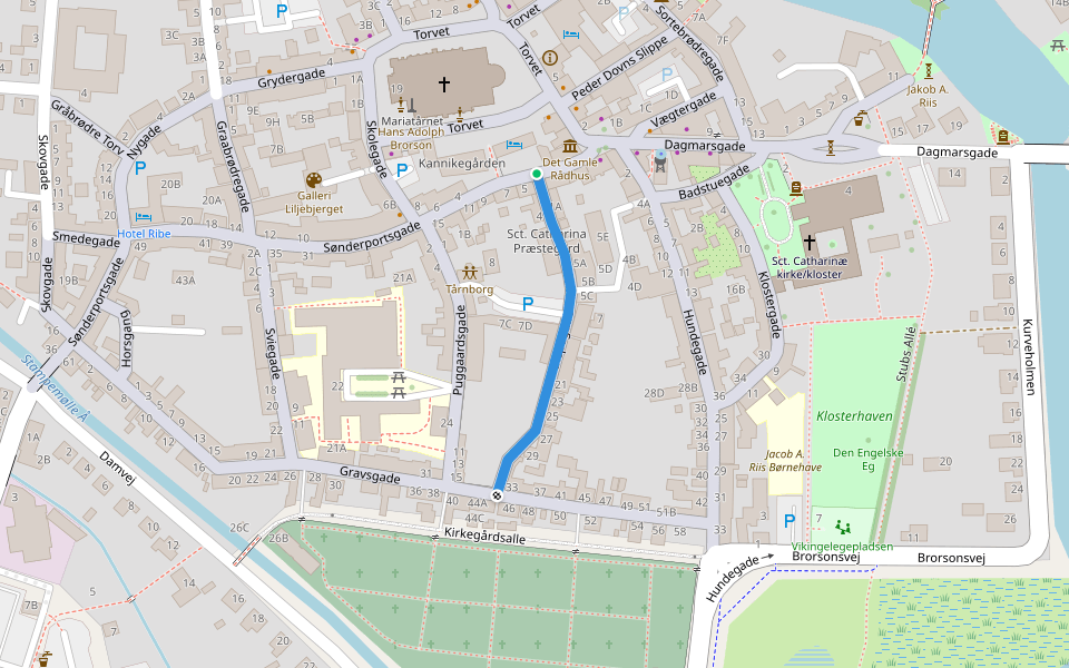 Bispegade walking route map in Ribe