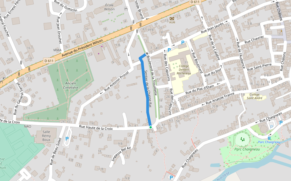 Sentier de la Chasse-Rat walking route map in Saint-Maixent-l'École