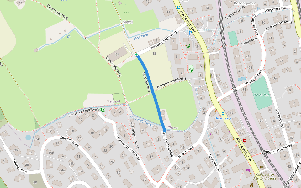 Mettlistrasse walking route map in Thalwil