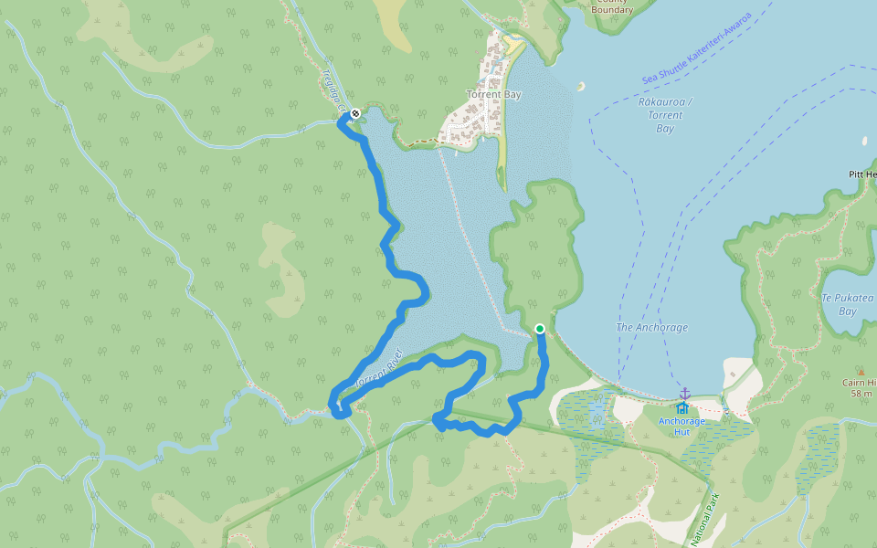 Abel Tasman Coast Track (High Tide) walking route map in Torrent Bay