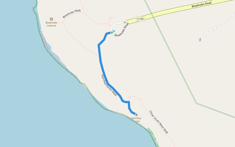 Petrified Forest Walk walking route map in Cape Bridgewater