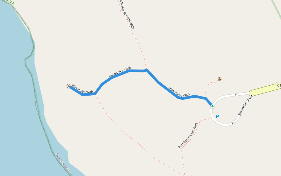 Blowholes Walk walking route map in Cape Bridgewater
