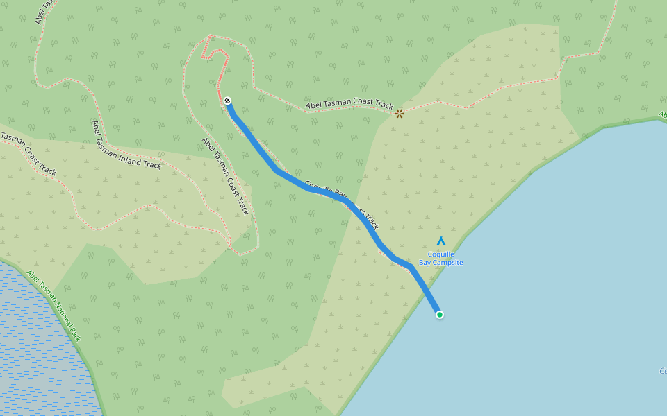 Coquille Bay access track walking route map in Mārahau