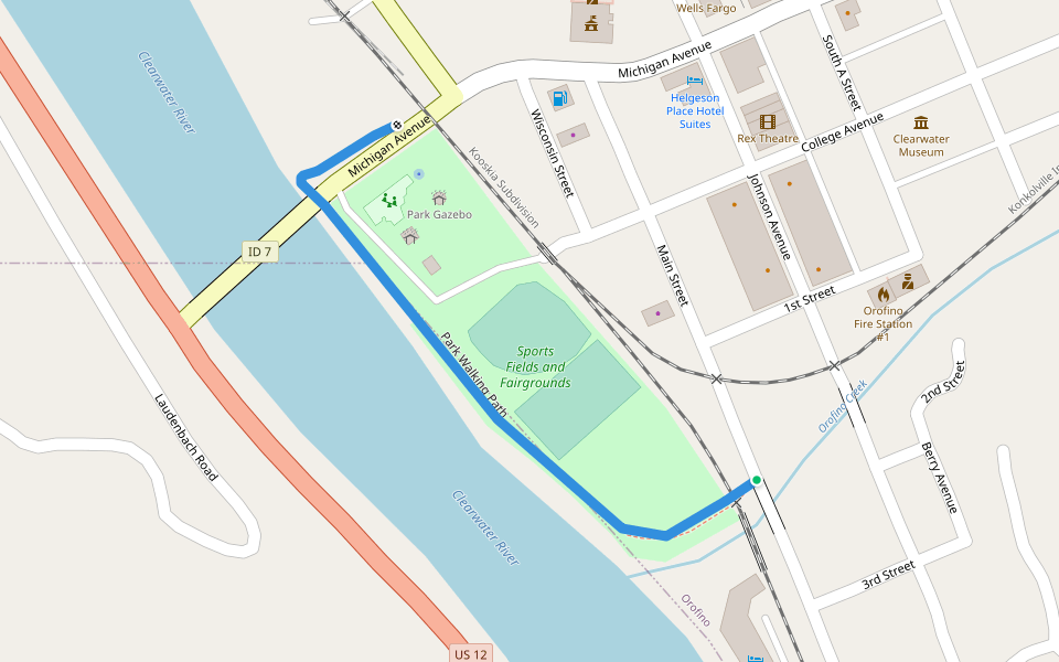 Park Walking Path walking route map in Orofino