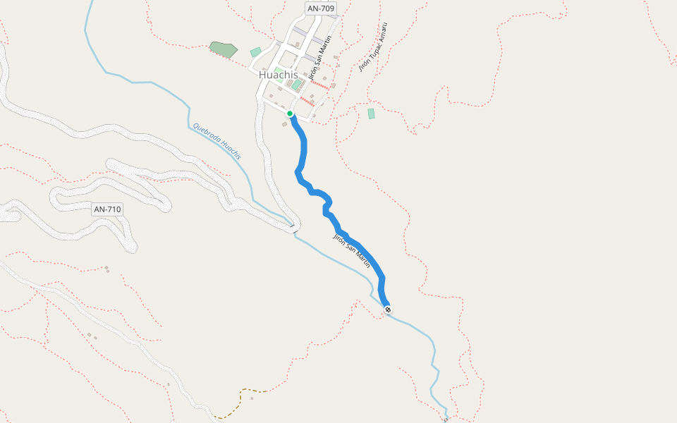 Jirón San Martin walking route map in Huachis
