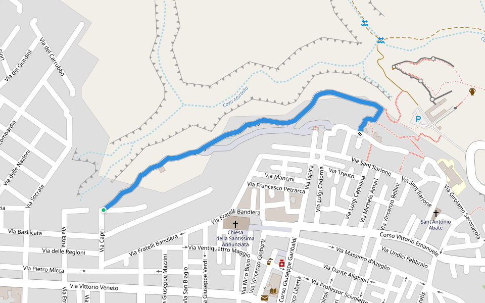 Lungo Cava Belvedere Calogero Rizzuto walking route map in Ispica