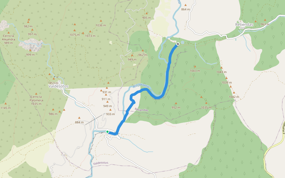 Camino Alto de Retiendas a Valdesotos walking route map in Valdesotos
