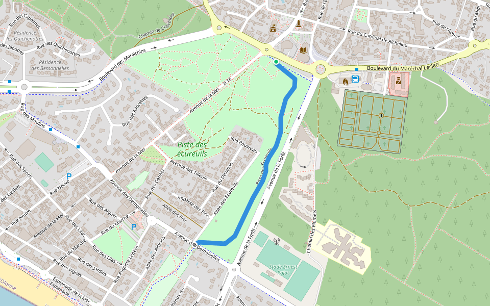 Piste des Écureuils walking route map in Saint-Jean-de-Monts