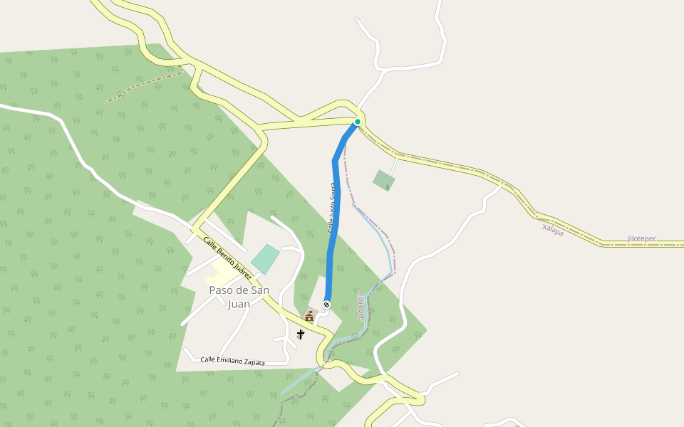 Calle Justo Sierra walking route map in Paso de San Juan