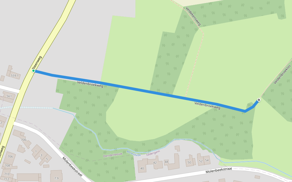 Veldenbroekweg walking route map in Denderleeuw