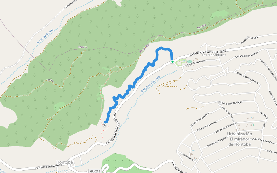 Camino de los Chaparros walking route map in Hontoba