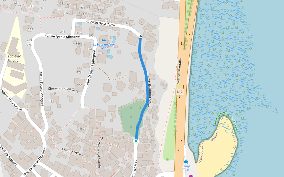 Chemin Boungou Ména walking route map in Mamoudzou