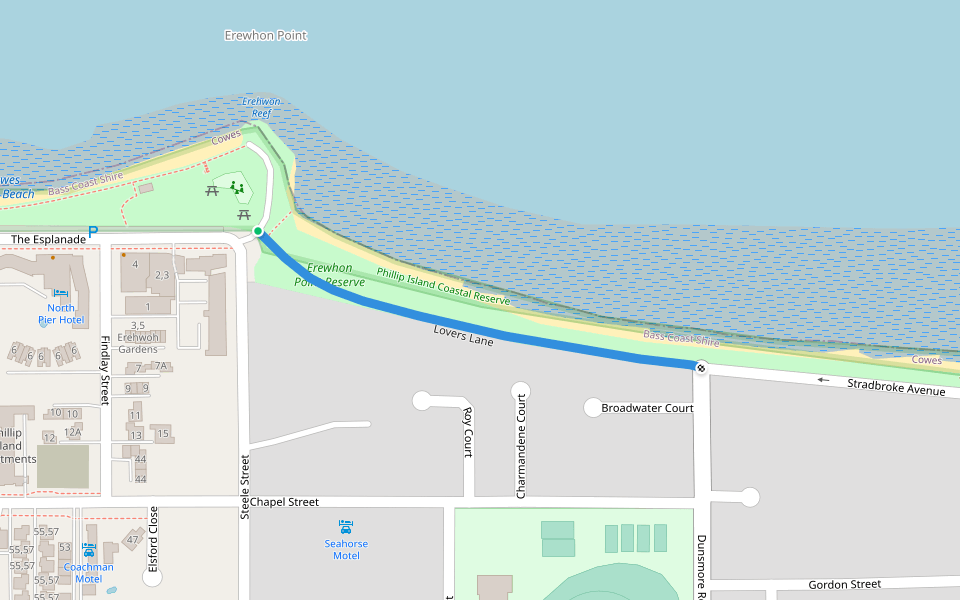 Lovers Lane walking route map in Cowes