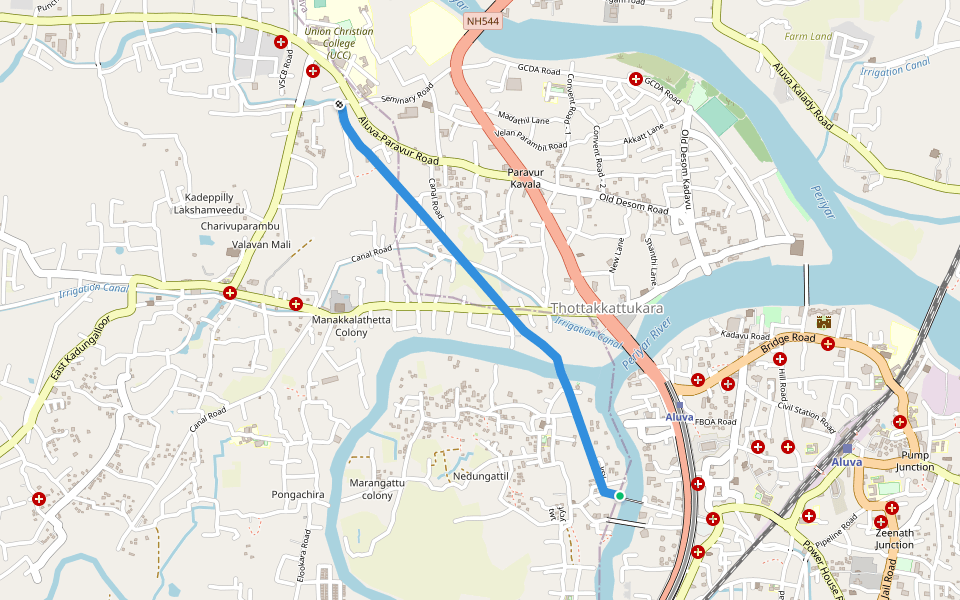 Aqueduct walking route map in Aluva