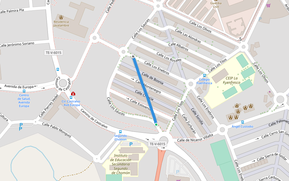 Paseo de Yugoslavia walking route map in Teruel