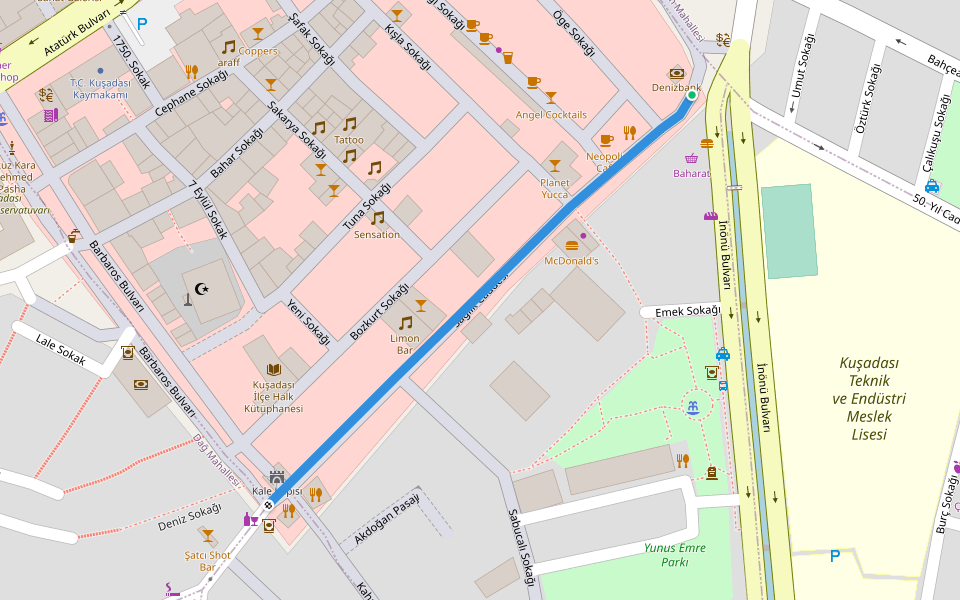 Sağlık Caddesi walking route map in Kuşadası