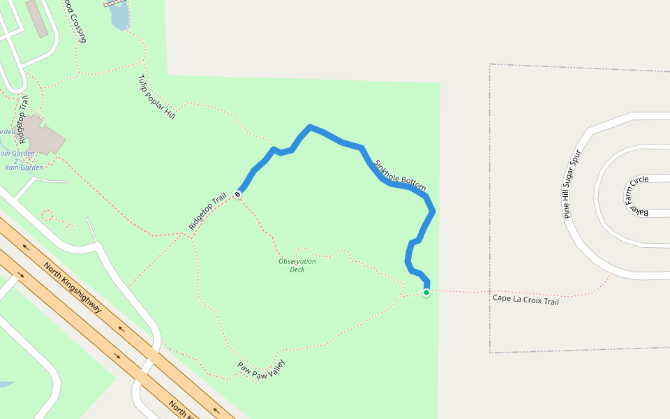 Sinkhole Bottom walking route map in Cape Girardeau