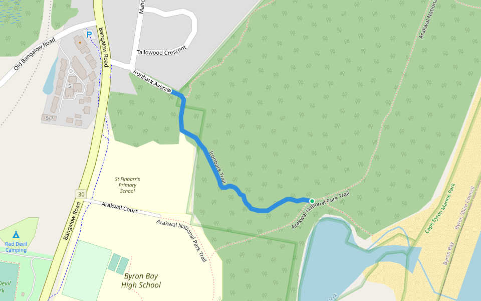 Ironbark Trail walking route map in Byron Bay