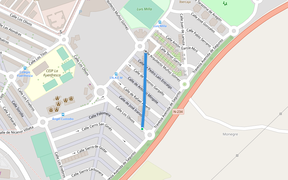 Calle Pedro Salinas walking route map in Teruel