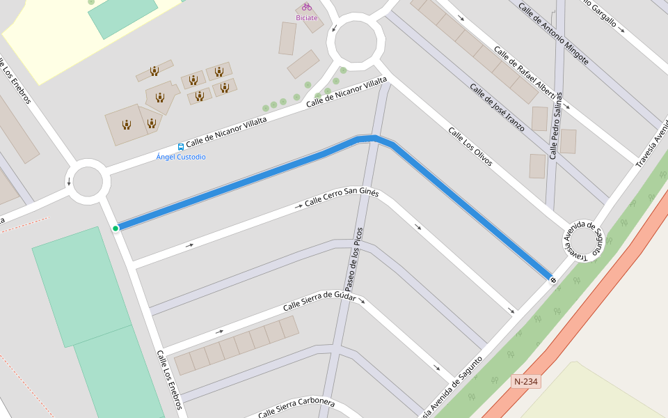 Calle Palomera walking route map in Teruel