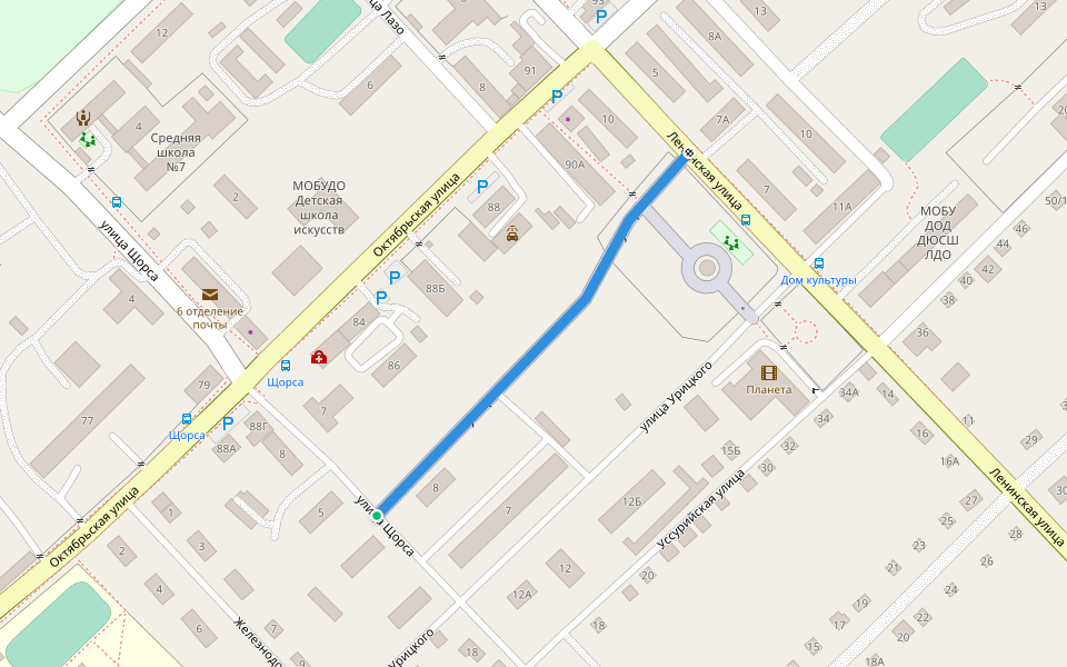 улица Чкалова walking route map in Lesozavodsk