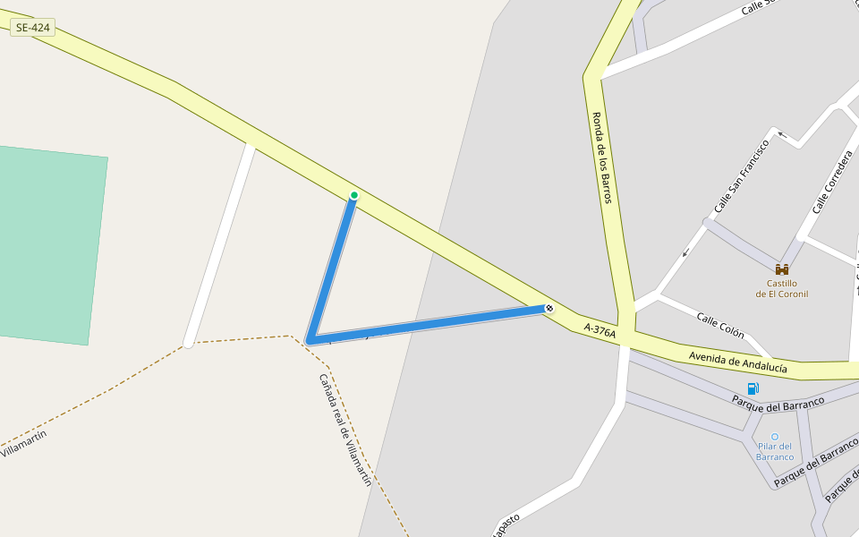 Parque Arroyo del Pilar walking route map in El Coronil