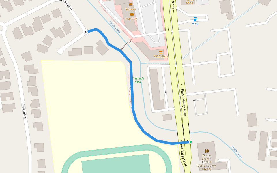 Creekside walking route map in Pinole