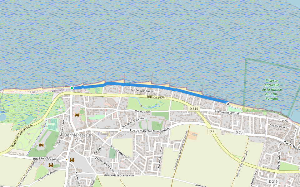 Promenade des Francais walking route map in Bernières-sur-Mer