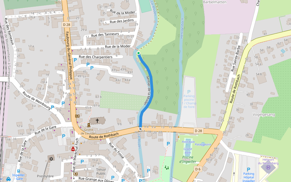 Sentier de la Moder walking route map in Ingwiller