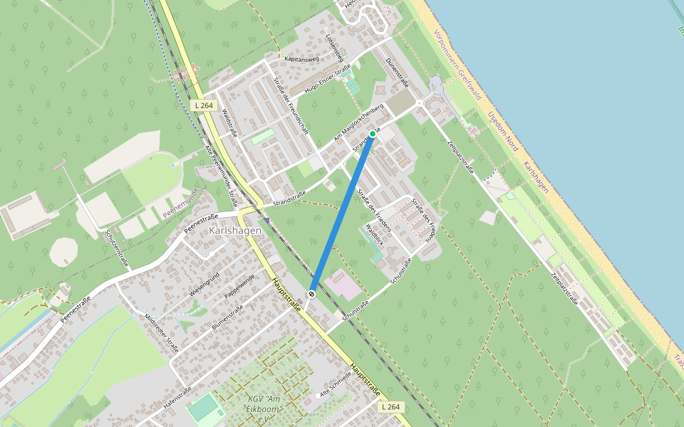 Kirchweg walking route map in Karlshagen