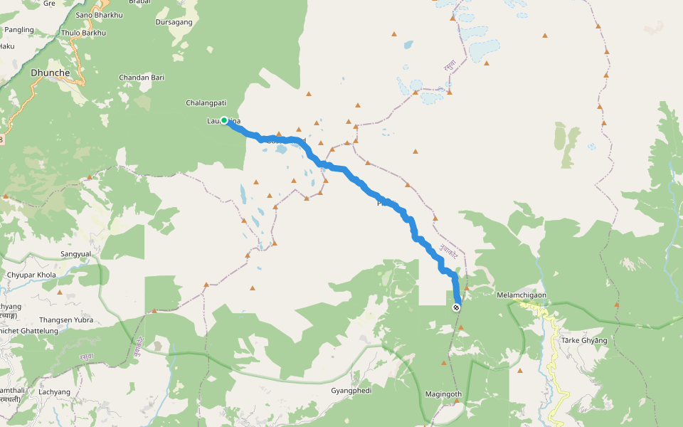 GosainKunda Trek walking route map in Ghyangphedi