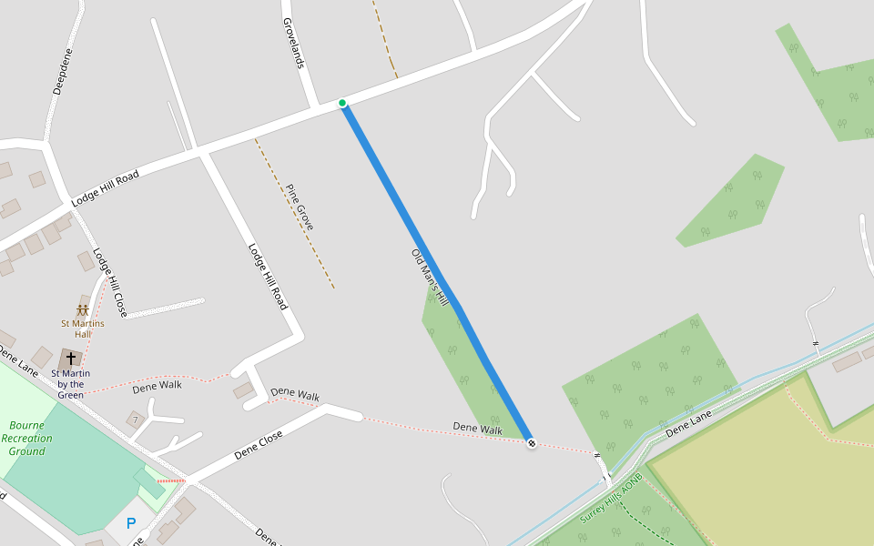 Old Man's Hill walking route map in Farnham