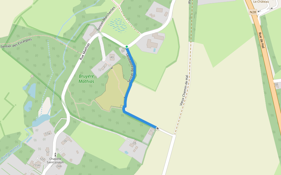 Sentier Beauvegnies walking route map in Braine-le-Château