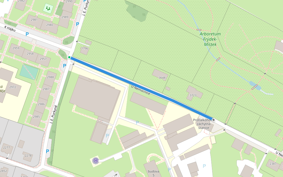 U Nemocnice walking route map in Frýdek-Místek