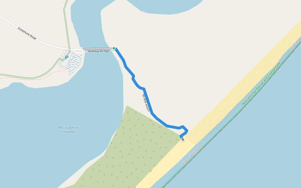 90 Mile beach walking route map in Mcloughlins Beach