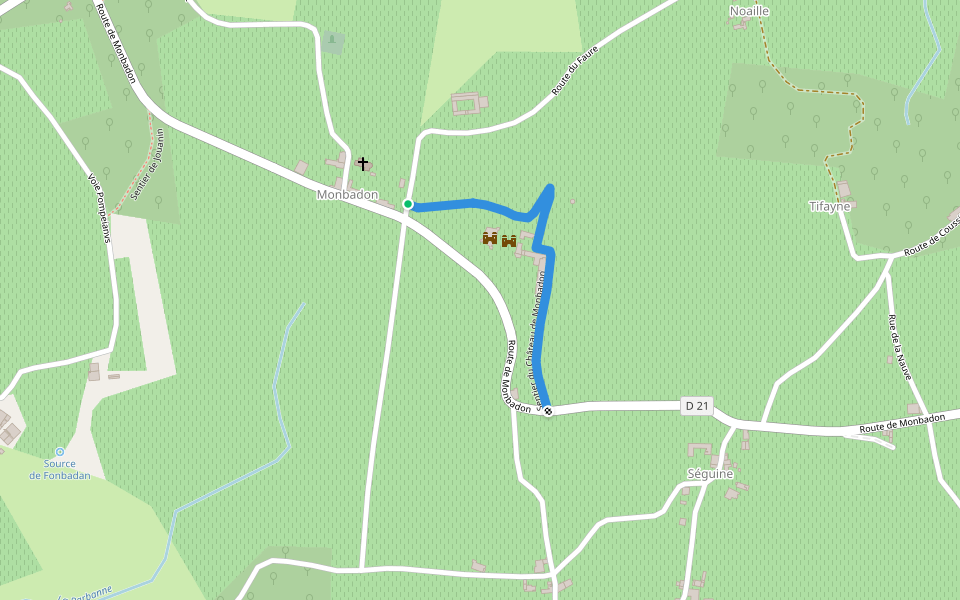 Sentier du Château de Monbadon walking route map in Puisseguin