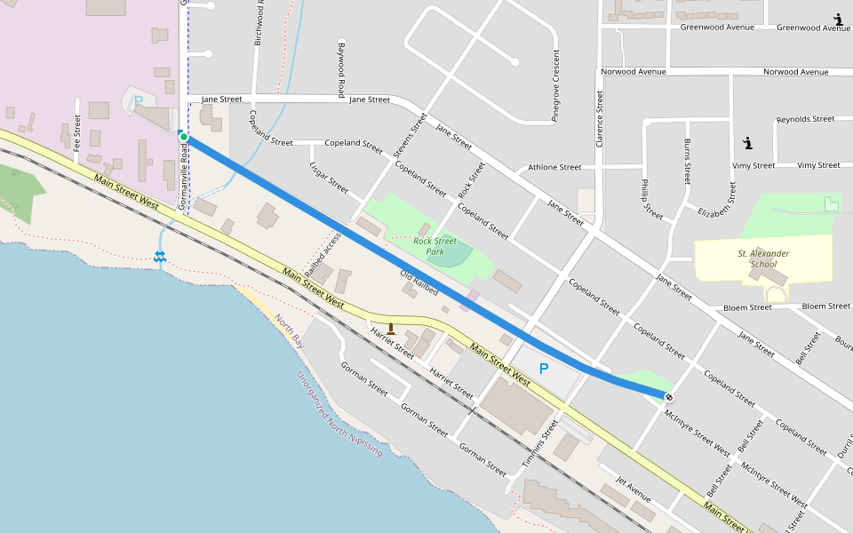 Old Railbed walking route map in North Bay