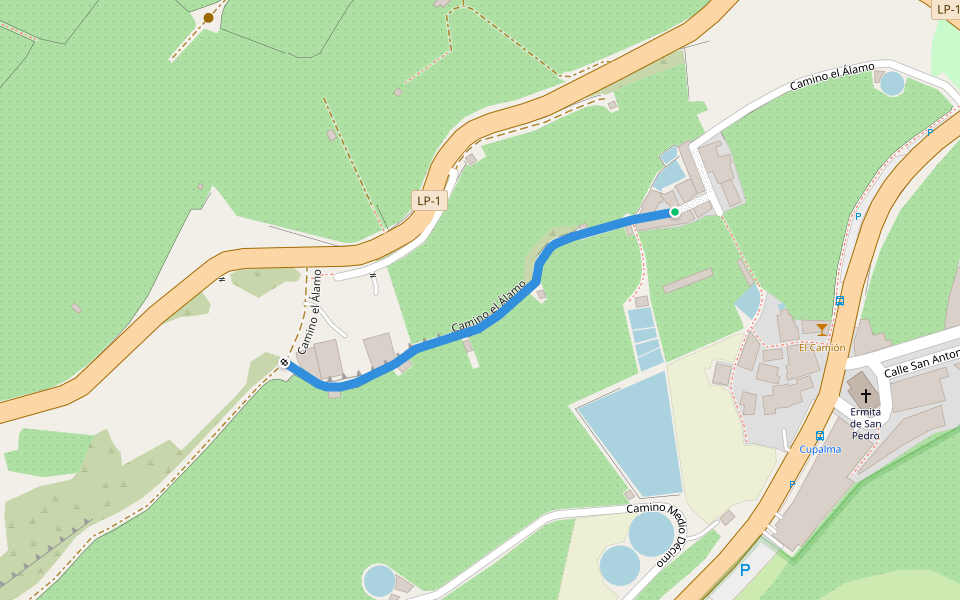 Camino el Álamo walking route map in Los Llanos