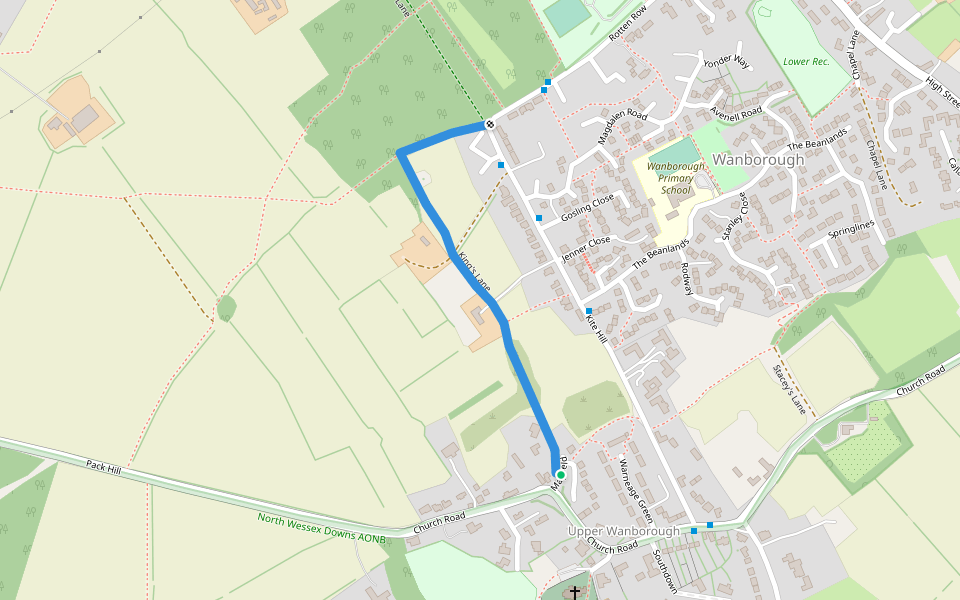 King's Lane walking route map in Wanborough