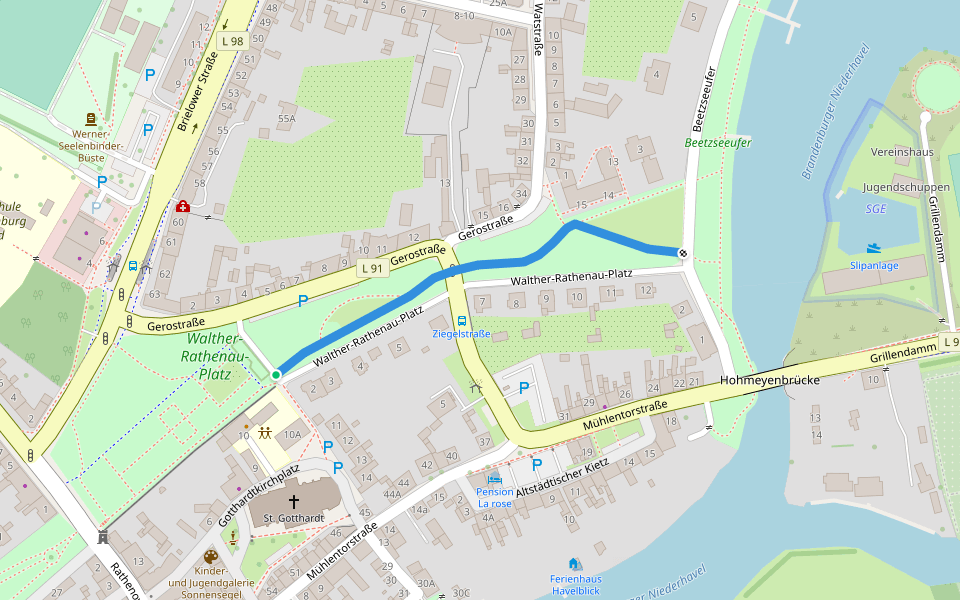 Walther-Rathenau-Platz walking route map in Brandenburg an der Havel