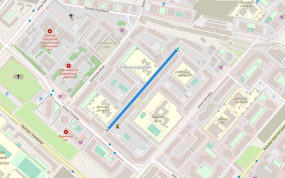 аллея Ветеранов walking route map in Tyukalinsk