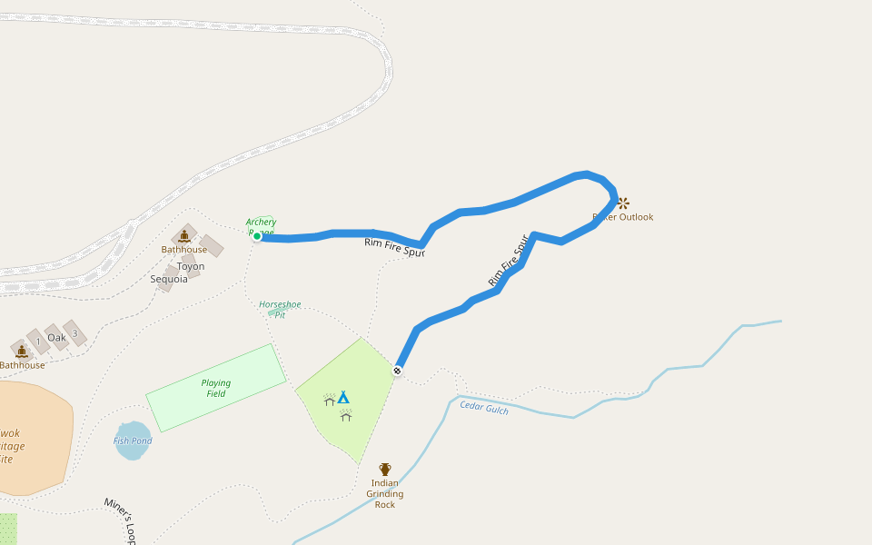 Rim Fire Spur walking route map in Groveland