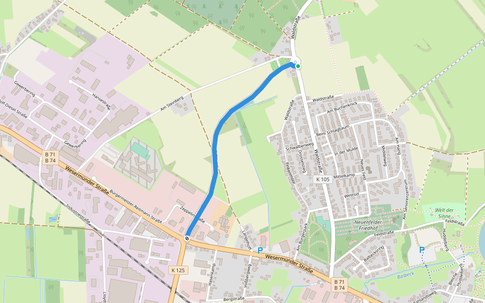 Gutenbergstraße walking route map in Bremervörde