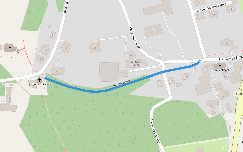Hermeleallee walking route map in Mindelheim