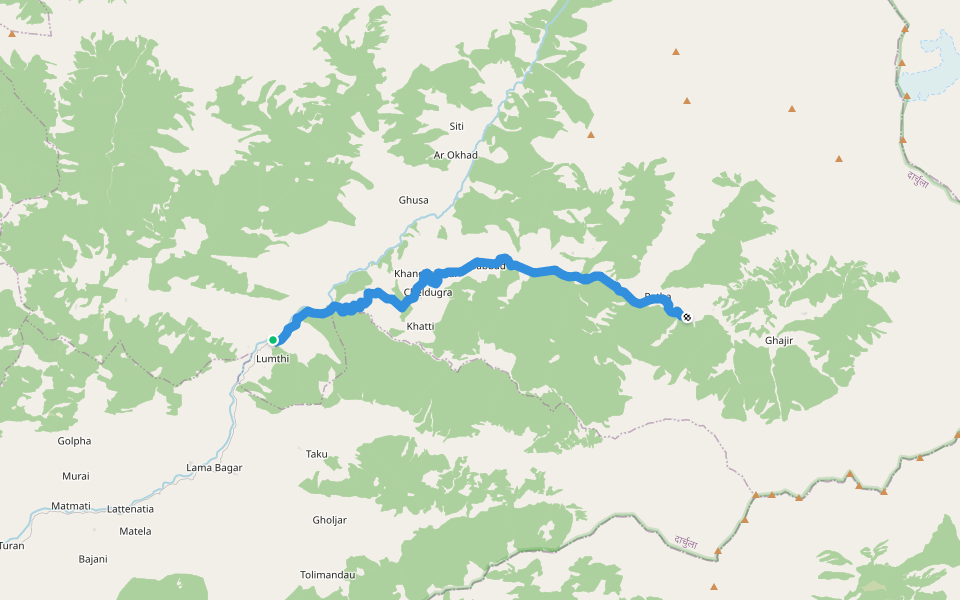 Great Himalaya Trail walking route map in Tapoban