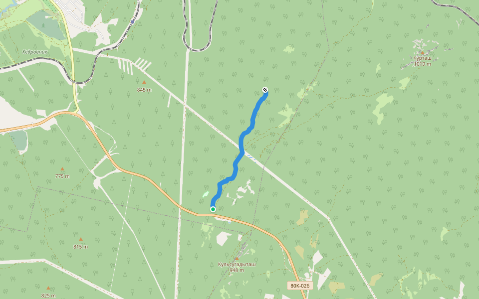 Лыжная трасса на смотровую walking route map in Kasmakti