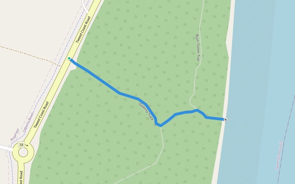 Goanna Track walking route map in Bogangar