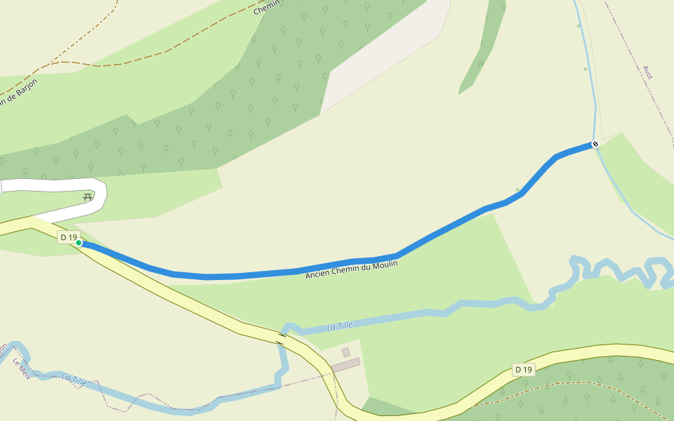 Ancien Chemin du Moulin walking route map in Barjon