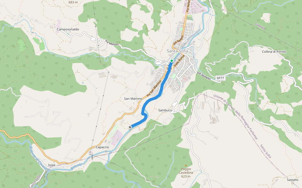 Percorso del Parco fluviale walking route map in Santa Sofia